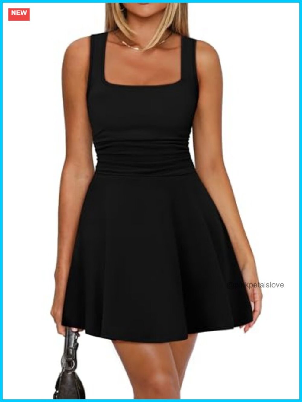 Square Neck Sleeveless Fit and Flare Pleated Mini Dress